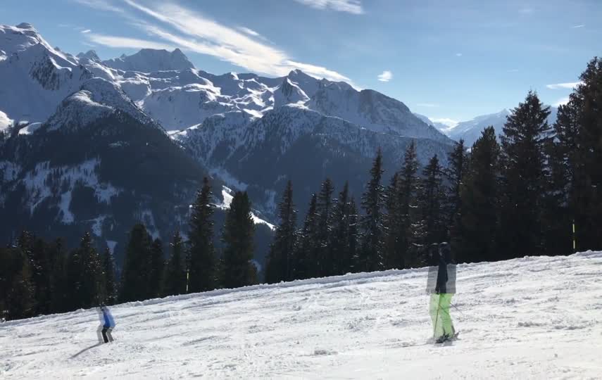 雪山森林中滑雪视频素材