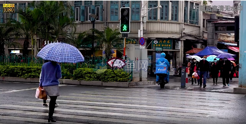 过红绿灯街道行人下雨视频素材