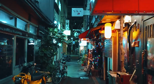 夜晚小店巷口夜色镜头走路视角视频素材