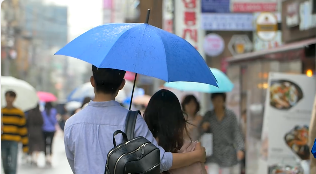 下雨情侣打伞背影视频素材