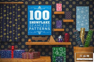 【矢量素材】100个冬季雪花几何图形无缝印花图案矢量素材 100 Snowflake Seamless Patterns BF