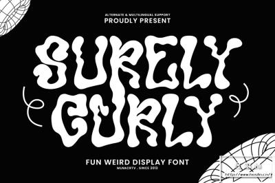 【字体】复古趣味酸性圆润涂鸦扭曲艺术创意设计英文字体 Surely Curly Fun Decorative Display