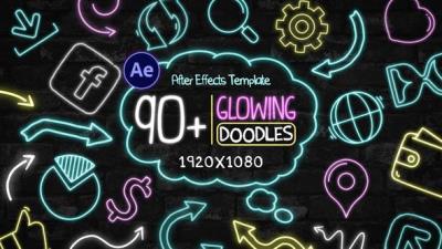 【AE模板】90种手绘涂鸦霓虹发光运动图形动画 90+ Glowing Doodles Pack