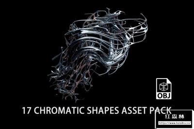 【3D模型】17款3D抽象艺术不规则液体金属镀铬质感OBJ三维模型 17 Chromatic Shapes Asset Pack