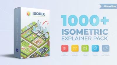 【AE脚本】1000组扁平化卡通三维等距建筑街道人物场景MG动画 Isometric Explainer Pack