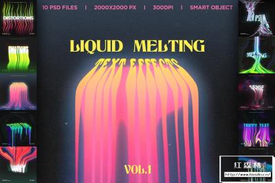 【PSD模板】10种抽象魔幻液体融化文字特效PSD模板 Liquid Melting Text effects Vol.1