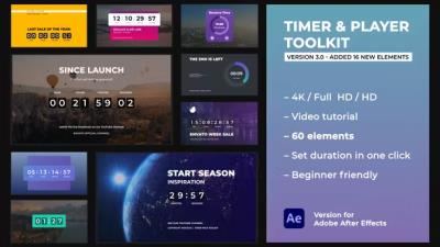 【AE模板】48种漂亮倒计时进度图形动画工具包AE模板 Timer Player Toolkit