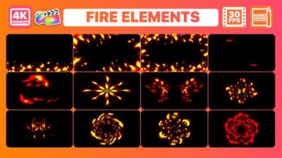 【FCPX插件】12组二维卡通动漫火焰燃烧动画 Fire Elements And Backgrounds