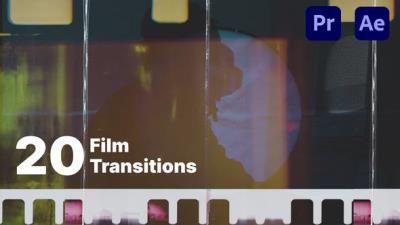 【AE/PR模板】20种复古老电影胶片穿孔灼烧闪烁刮痕转场预设 Film Transition Pack