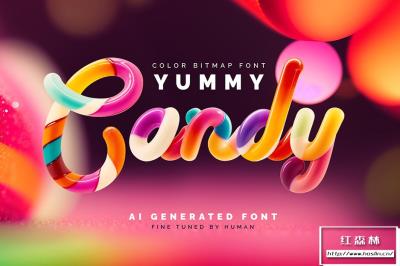 【字体】糖果色扭曲胶囊形态创意设计彩色英文字体 Yummy Candy – Color Bitmap Font