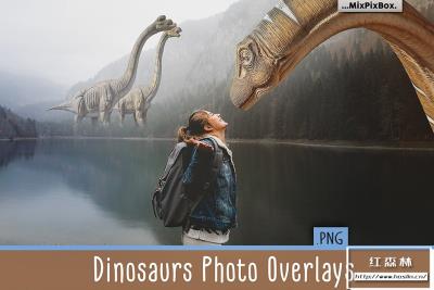 【PNG素材】34张侏罗纪时代恐龙巨兽创意设计合成PNG素材 Dinosaurs Photo Overlays Pack