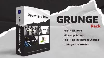 【PR模板】嘻哈摇滚创意纸张撕裂纹理元素展示宣传介绍动画 Grunge Pack Premiere Pro