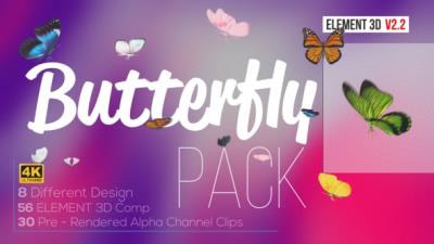 【AE模板】使用E3D制作三维逼真蝴蝶拍打翅膀飞舞动画 Butterfly Pack – Element 3D