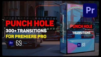 【PR模板】300种复古干扰故障VHS胶片污渍叠加转场预设 Punch Hole Transitions