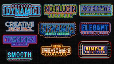 【AE模板】10种霓虹灯店招效果文字标题动画 Neon Light Text Pack