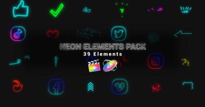 【FCPX插件】39个霓虹发光元素图形动画 Neon Elements Pack