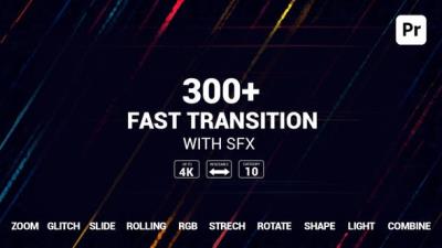 【PR模板】300种缩放拉伸移动图形故障光效转场过渡预设 Fast Transitions