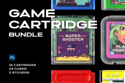 【PS样机】老式复古游戏卡带磁带记忆卡透明包装盒展示PS贴图样机 Game Cartridge Mockup Bundle Retro