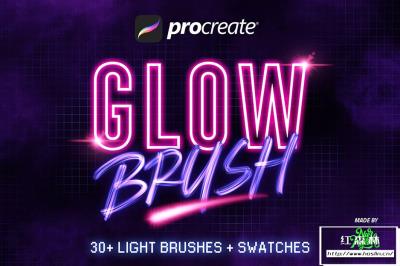 【Procreate笔刷】30组Procreate赛博朋克霓虹文本发光画笔笔刷 30+ Procreate Glow Brushes