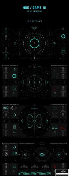 【AE模板】456个未来科技军事战争游戏UI界面HUD图形元素动画 HUD GAME UI