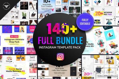 【PSD模板】140款简约时尚Instagram商务杂志企业封面促销宣传相册PSD模板 Instagram Post Templates Full Bundle