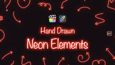 【FCPX插件】48种手绘霓虹发光线条图形元素动画 Hand Drawn Neon Elements