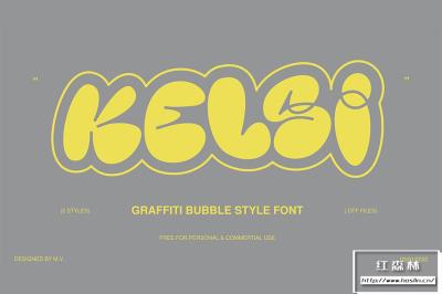 【字体】可爱肥硕圆润膨胀涂鸦风格艺术设计英文字体 Kelsi – Graffiti Style Bubble Font