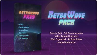 【AE模板】80年代复古文字标题背景图形元素场景动画 Retro Wave Pack