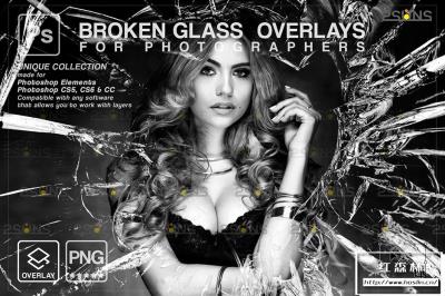 【PNG素材】10张破裂玻璃效果照片合成叠加素材 Broken glass photoshop overlay