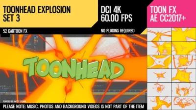 【AE模板】52种4K分辨率卡通效果FX风格爆炸图形元素动画第三套 Toonhead (Explosion FX Set 3)