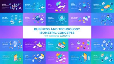 【AE模板】150种商务技术网站三维等距慨念图形动画 Business and Technology Isometric Concepts