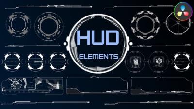 【达芬奇模板】40种未来科技感HUD界面元素动画 HUD Elements DR