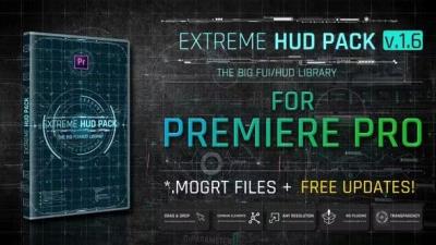 【PR模板】600个未来科技感HUD动态图形UI界面元素动画包 Extreme HUD Pack v1.6