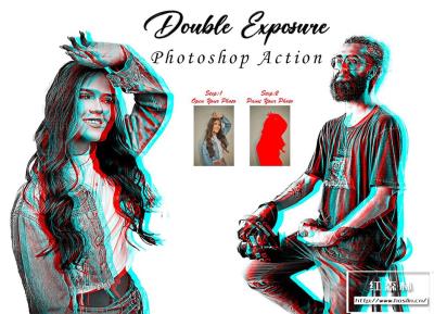 【PS动作】双重曝光RGB色彩分离人像重影特效PS动作 Double Exposure Photoshop Action