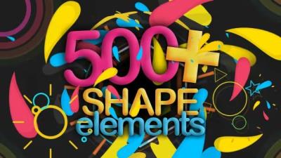 【AE模板】500种线条箭头圆圈流体礼花爆炸彩色图形MG动画 Shape Elements 500