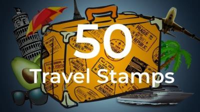 【AE模板】50个环球旅行邮票邮戳标记文字标题标签图章动画 50 Travel Stamps