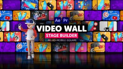 【AE/PR模板】多画面网格视频墙舞台动态背景效果动画 Video Wall Stage Builder