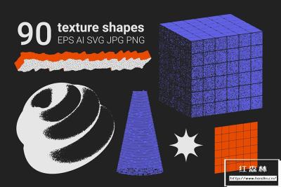 【矢量素材】90种新潮几何形状图形半色调纹理矢量素材 90 Vector Texture Shapes