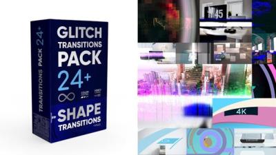 【PR模板】24种故障干扰毛刺马赛克像素损坏转场效果 Glitch Transitions Pack