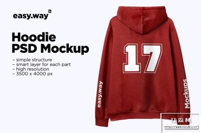 【PS样机】后视图 – 秋冬卫衣连帽衫智能贴图模型PS样机（不含Heather 纹理）Hooded Sweatshirt Back PSD Mockup