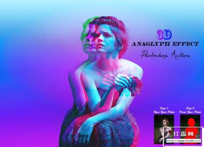 【PS动作】3D立体迷幻人像重影抖音LOGO效果PS动作 3D Anaglyph Effect Photoshop Action