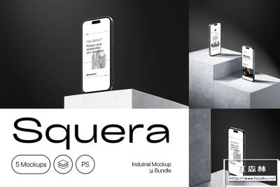 【PS样机】极简抽象场景3D手机APP设计UI贴图展示PS样机 Squera – Minimal iPhone Mockup