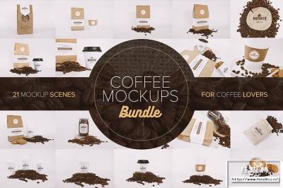 【PS样机】21款品牌咖啡包装咖啡豆品牌展示PSD模型样机 Coffee Mockups Bundle