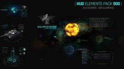 【AE模板】500个HUD科技感银河系军事雷达武器动态UI元素包 Hud Elements Pack