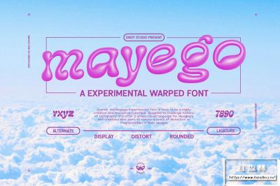 【字体】复古趣味手写Y2K流体气泡扭曲排版装饰英文字体 Mayego – Experimental Warped Font