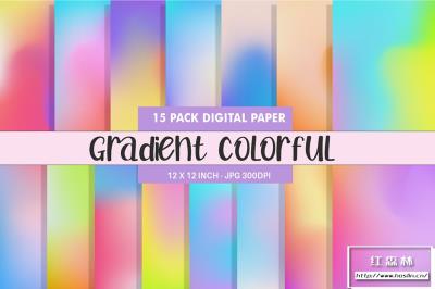 【图片素材】15张明亮彩色模糊渐变数码纸背景纹理图片素材 Digital Paper Gradient Bright Colorful