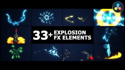 【达芬奇模板】33组动漫卡通二维能量火焰电流爆炸MG动画 Flash FX Elements Pack