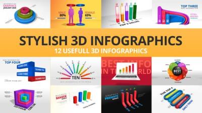 【AE模板】12组三维立体信息数据图表动画 Stylish 3D Infographics