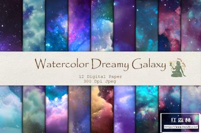 【图片素材】12款水彩梦幻天空宇宙夜空星云背景设计合成图片素材 Watercolor Dreamy Fantasy Digital Paper