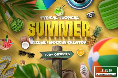 【PS样机】10款夏日场景通用广告宣传海报设计PS展示样机 Summer Scene and Mockup Creator